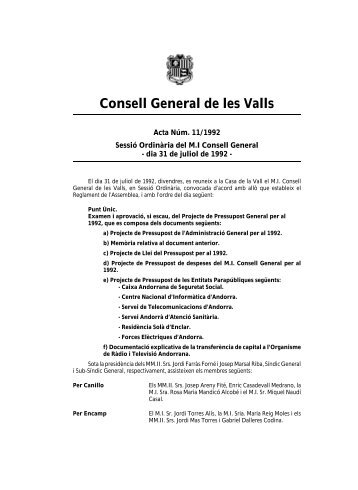 Consell General de les Valls - Consell General d'Andorra