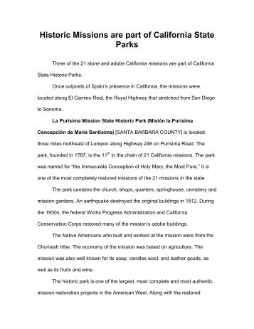 Historic Missions are part of California State Parks