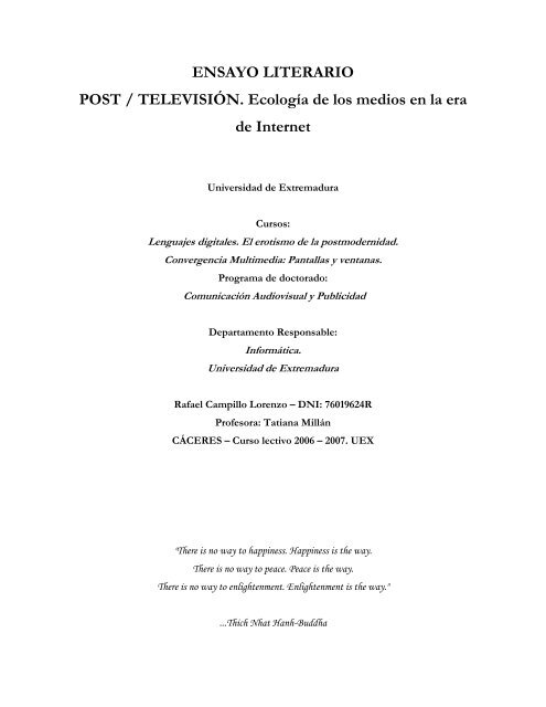 ENSAYO LITERARIO POST / TELEVISIÓN. Ecología de ... - Eleklektiko