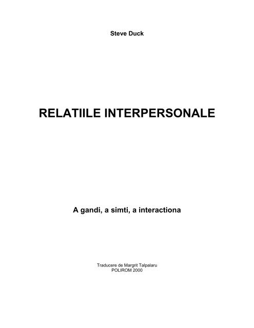 Steve Duck Relatiile Interpersonale O Călătorie Alături De