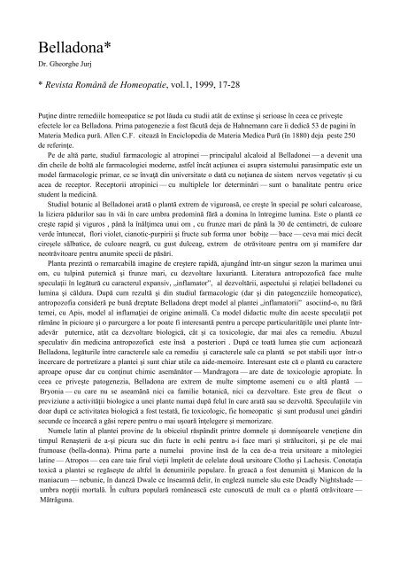 Belladona I .pdf - Dr. Gheorghe Jurj - Homeopatie