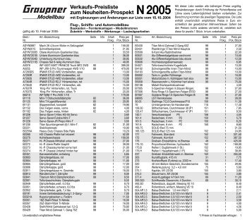 Verkaufs-Preisliste zum Neuheiten-Prospekt N  2005 - Graupner