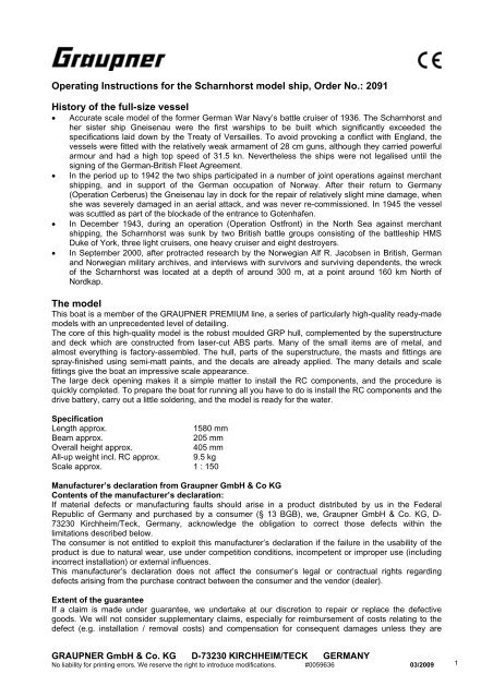 Operating Instructions for the Scharnhorst model ship ... - Graupner