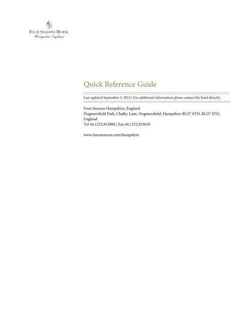View Quick Reference Guide [PDF] - Four Seasons Hotels and Resort