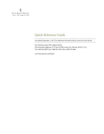 View Quick Reference Guide [PDF] - Four Seasons Hotels and Resort