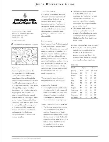 QUICK REFERENCE GUIDE - Four Seasons Hotels and Resorts