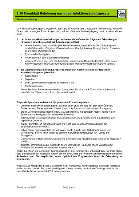 Belehrung Nach Dem Infektionsschutzgesetz Bescheinigung 6.10 Formblatt Belehrung nach dem Infektionsschutzgesetz - Groma
