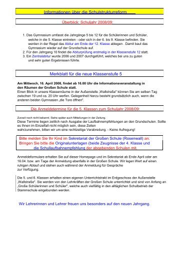 Informationen über die Schulstrukturreform Merkblatt ... - Große Schule