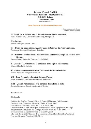 Jornada d'estudi CAPES - Université Toulouse II-Le Mirail