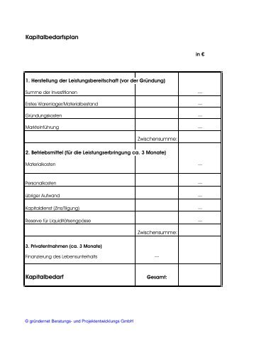 Kapitalbedarfsplan Finanzierung - gründernet Beratungs- und ...