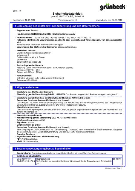 SDB GENO-Neutralit Hz Neutralisationsgranulat  DE 1 - Grünbeck ...