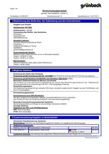 Sicherheitsdatenblatt - Grünbeck Wasseraufbereitung GmbH