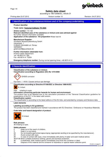 SDB Testomat Indikator TH 2005 DR - Grünbeck ...