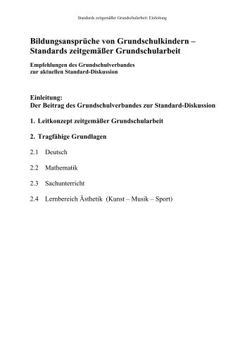 Standards zeitgemäßer Grundschularbeit - Grundschulverband