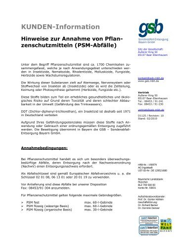 Pflanzenschutzmittel - gsb Sonderabfall-Entsorgung Bayern GmbH