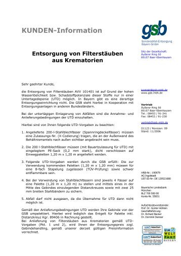 Filterstäube aus Krematorien - gsb Sonderabfall-Entsorgung Bayern ...