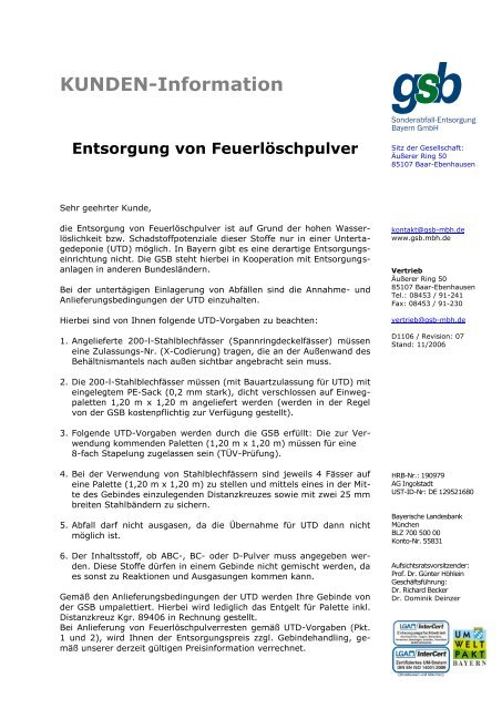 Feuerlöscherpulver - gsb Sonderabfall-Entsorgung Bayern GmbH