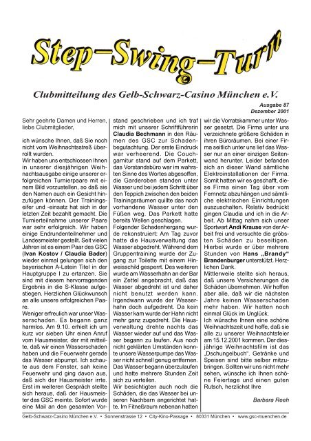 Vereinszeitung Nr. 87, Dezember 2001 - Gelb Schwarz Casino ...