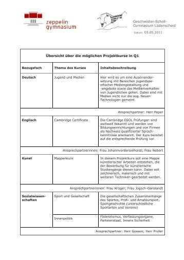 Projektkurse - Geschwister-Scholl-Gymnasium