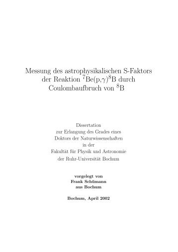 Messung des astrophysikalischen S-Faktors der Reaktion Be(p,Î³) B ...