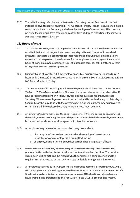 Enterprise Agreement 2011-14 - Department of Climate Change