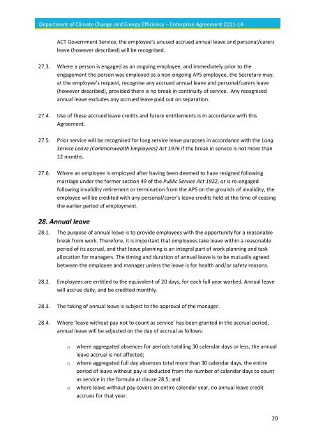 Enterprise Agreement 2011-14 - Department of Climate Change