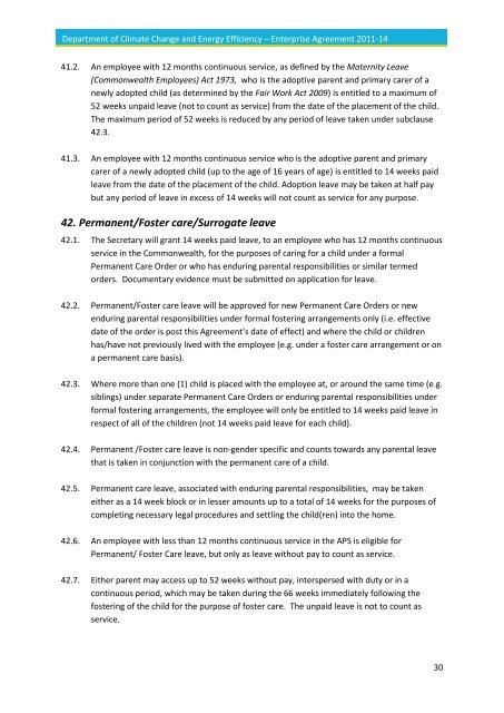 Enterprise Agreement 2011-14 - Department of Climate Change