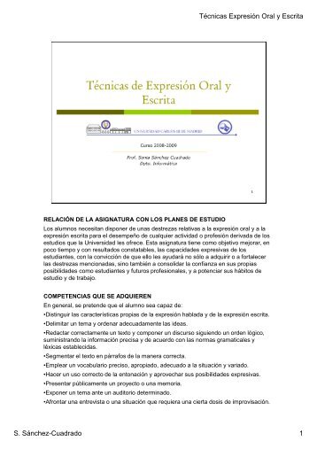 Técnicas Expresión Oral y Escrita S. Sánchez-Cuadrado 1
