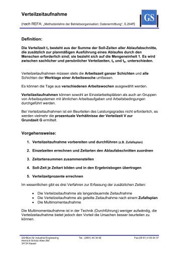 Verteilzeitaufnahme (pdf) - GS - Büro für Industrial Engineering