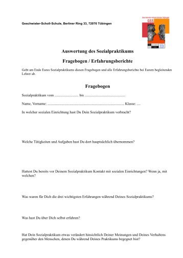 Auswertung des Sozialpraktikums Fragebogen / Erfahrungsberichte ...