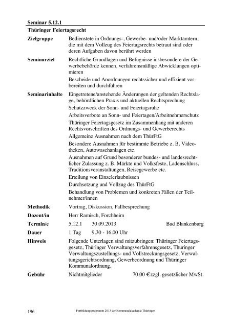 Fortbildungsprogramm 2013 der Kommunalakademie Thüringen ...