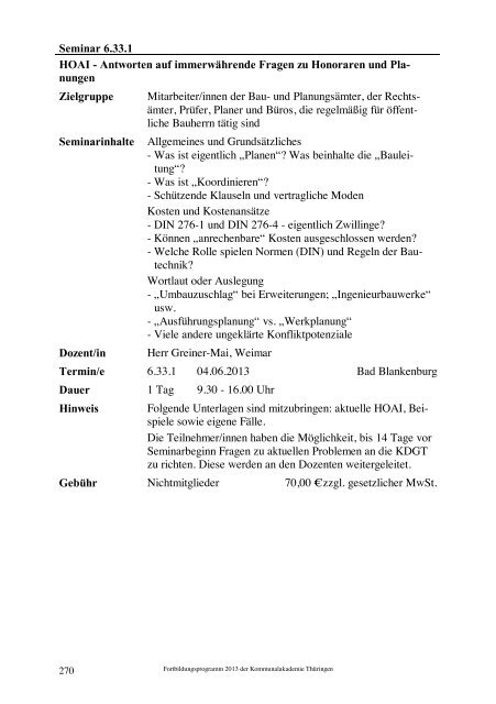 Fortbildungsprogramm 2013 der Kommunalakademie Thüringen ...