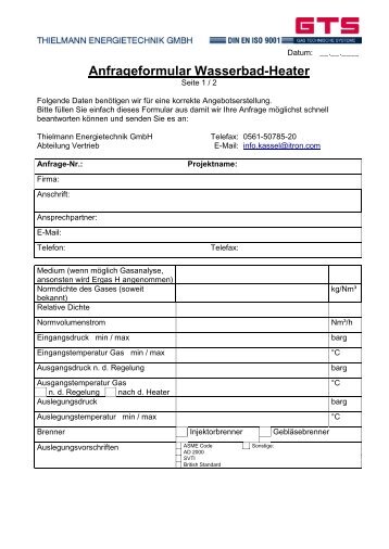 Anfrage Heater - THIELMANN ENERGIETECHNIK GmbH