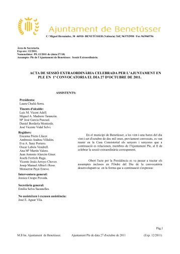 Ple ajuntament - Sessió Ordinaria [27/10/2011] - Ajuntament de ...