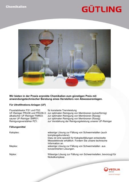 Datenblatt "Chemikalien" - Gütling Wassertechnologie GmbH