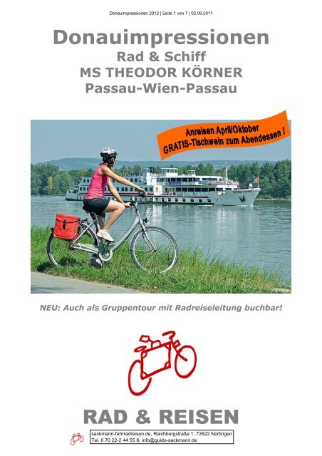 Donauimpressionen 2012 | Seite 1 von 7 - Sackmann Fahrradreisen