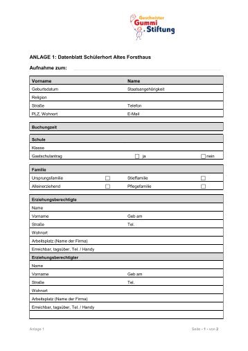 Anlage 1 -  Datenblatt - Geschwister-Gummi-Stiftung