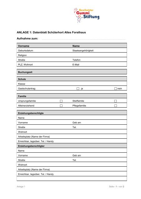 Anlage 1 -  Datenblatt - Geschwister-Gummi-Stiftung