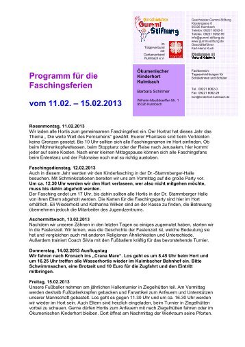 Faschingsferienprogramm 2013 - Geschwister-Gummi-Stiftung