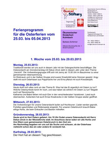 Osterferien-Programm - Geschwister-Gummi-Stiftung