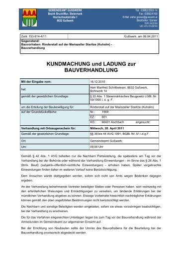 KUNDMACHUNG und LADUNG zur BAUVERHANDLUNG