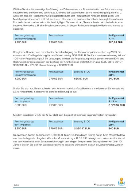 Zahnersatz-Zusatzversicherung ARAG: Ein Leistungsbeispiel