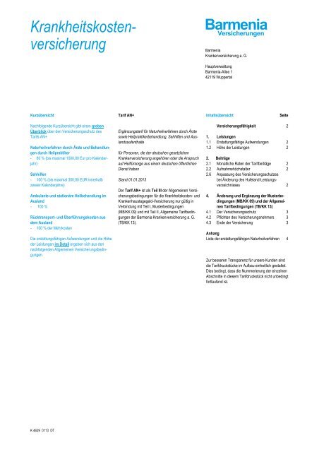 Tarifbedingungen AN+ - Barmenia Versicherungen