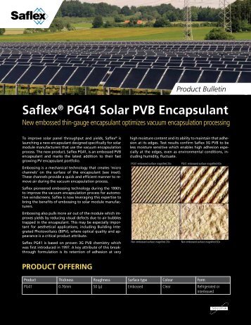 Product Bulletin Saflex® PG41 Solar PVB Encapsulant - Saflex.com