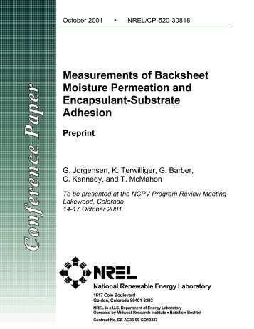 Measurements of Backsheet Moisture Permeation and Encapsulant ...