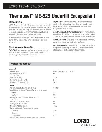 ThermosetTM ME-525 Underfill Encapsulant