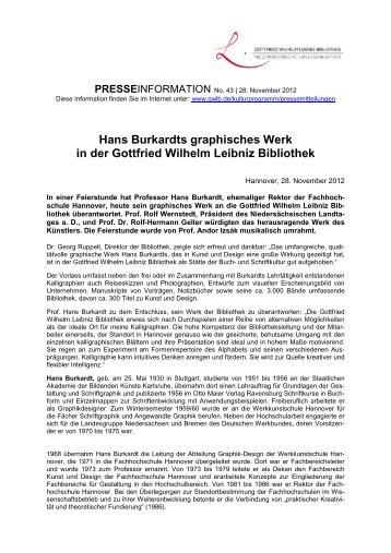 Hans Burkardts graphisches Werk in der Gottfried Wilhelm Leibniz ...