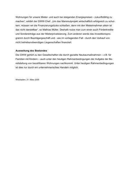 PM Paketverkauf - GWW Wiesbadener Wohnbaugesellschaft mbH