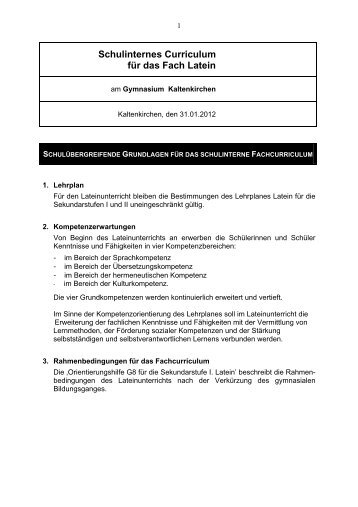 Schulinternes Curriculum für das Fach Latein - Gymnasium ...