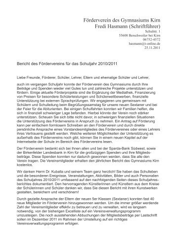 Bericht des Fördervereins für den ... - Gymnasium Kirn